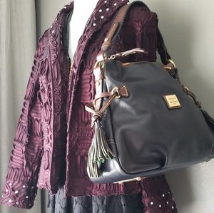 Dooney & Bourke Black Leather Shoulder Bag with Gold Accents